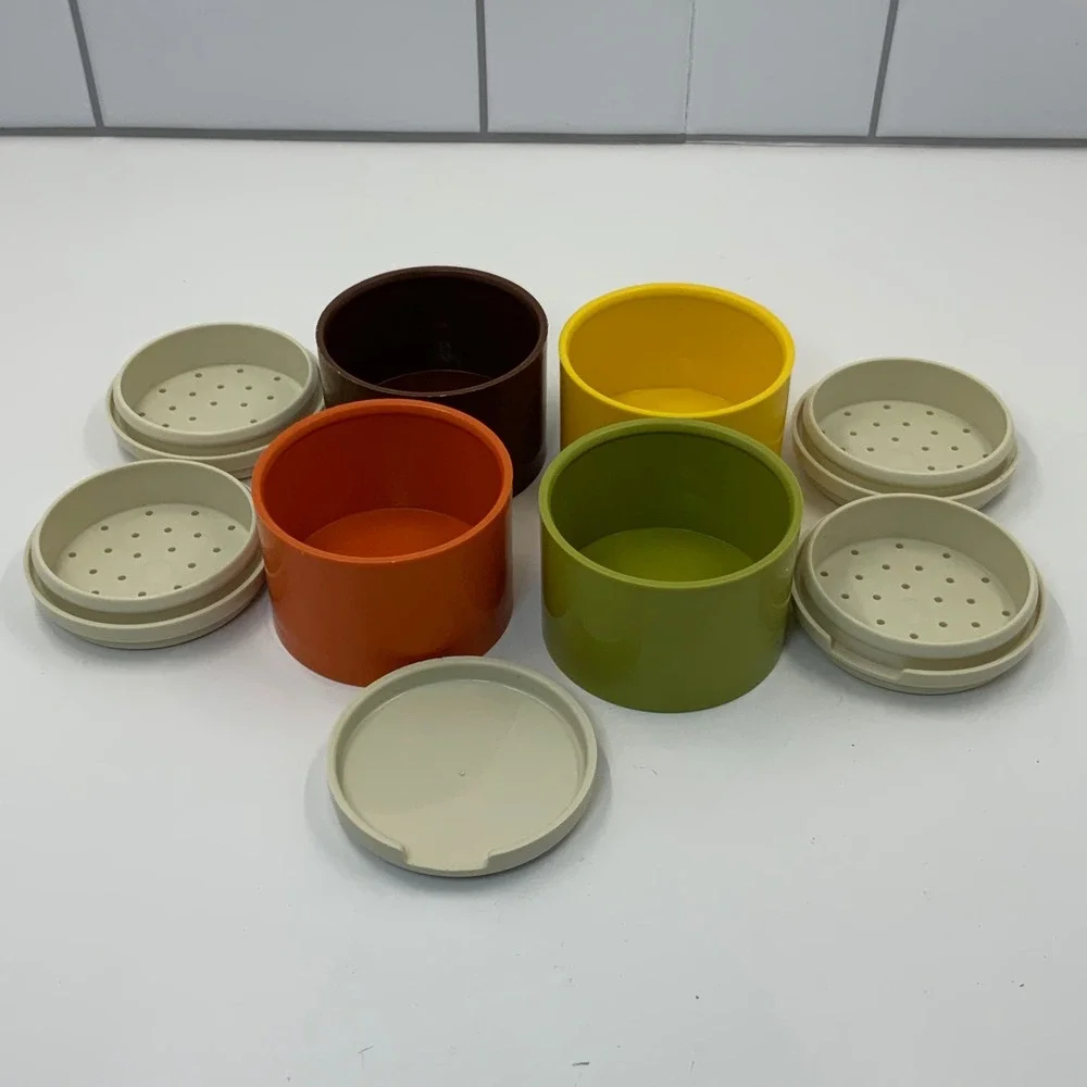 Vintage Tupperware Spice Shaker Tower 1308 Stacking Harvest Colors Set of 4